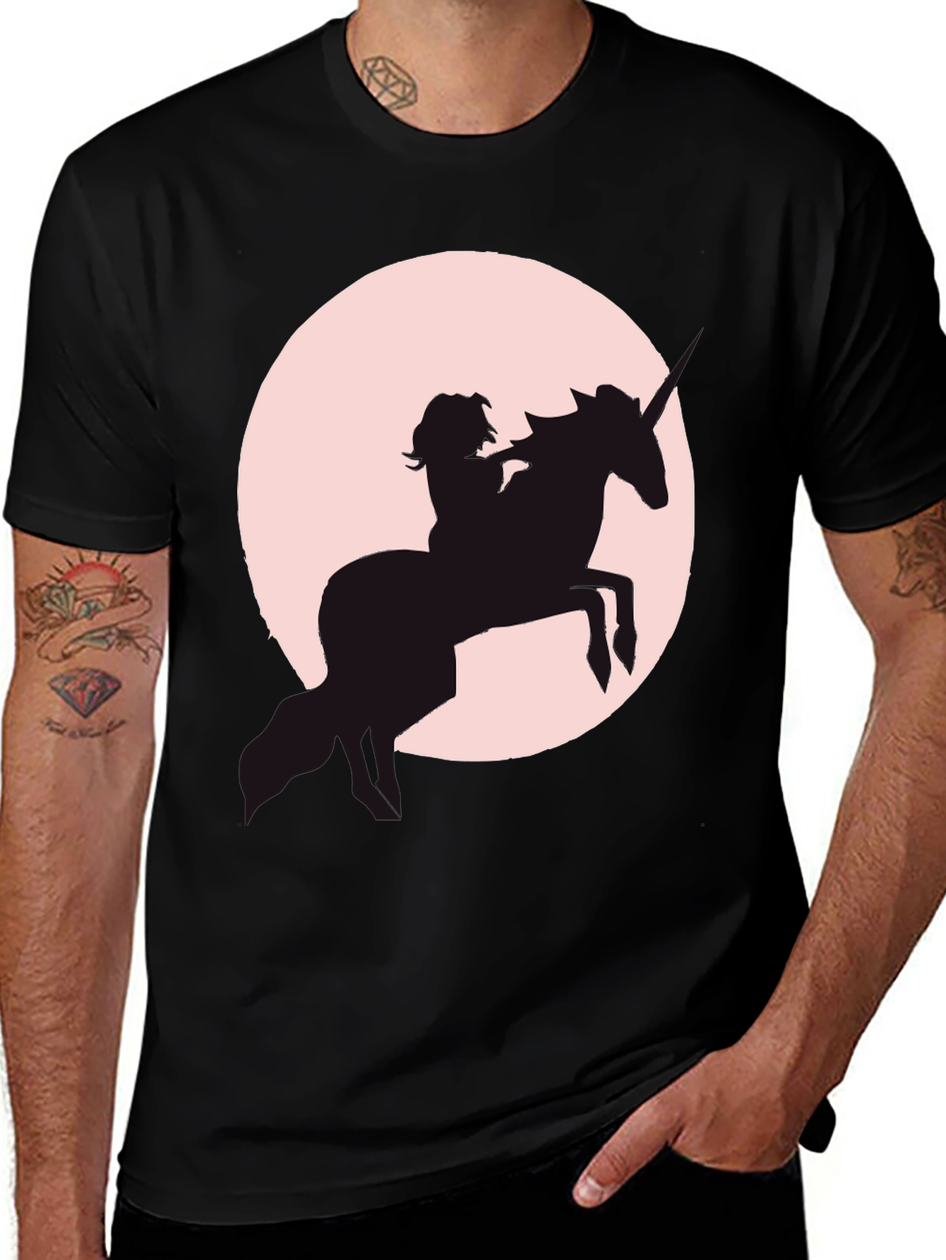 Variant 3 of Unicorn Rider Graphic Tee - Black Cotton Casual Shirt