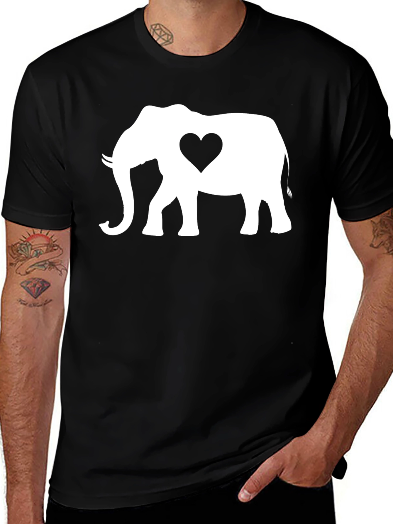 Variant 22 of Elephant Heart Graphic Tee - Black Cotton Blend