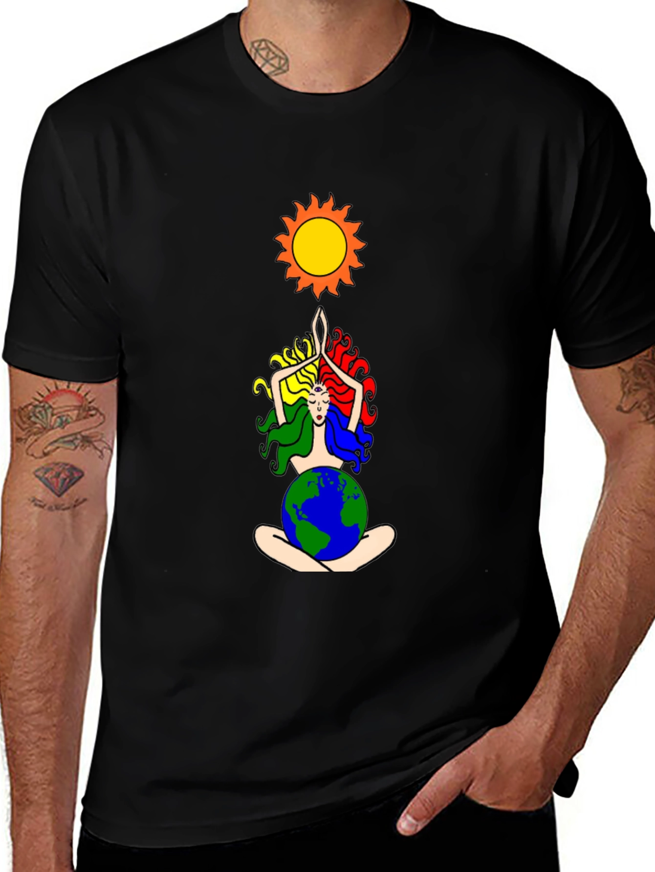 Variant 5 of Earth Goddess T-Shirt - Sun, Yoga, and Nature