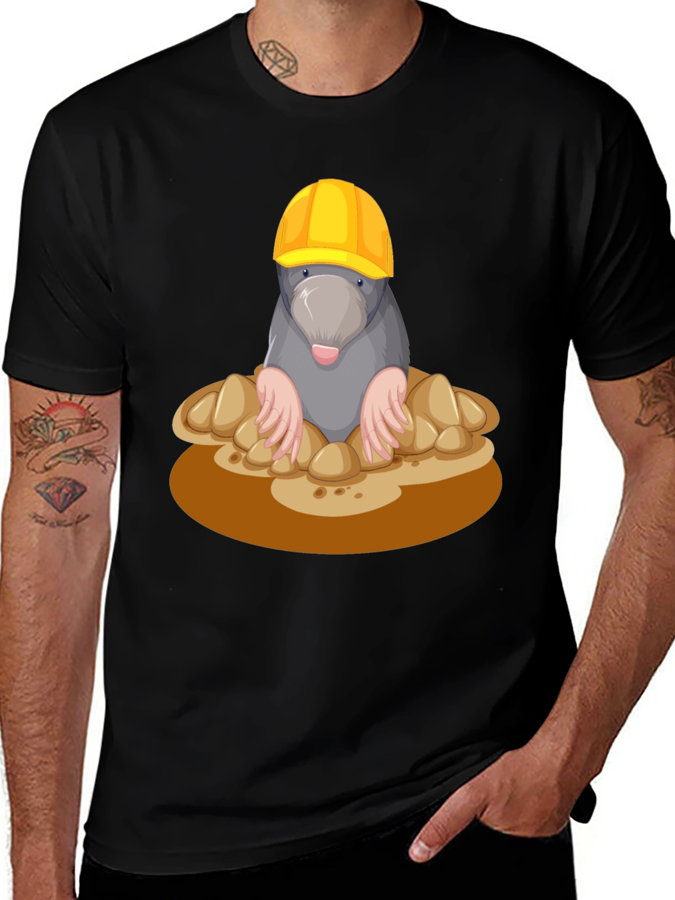Variant 2 of Mole Cartoon T-Shirt - Construction Worker Design