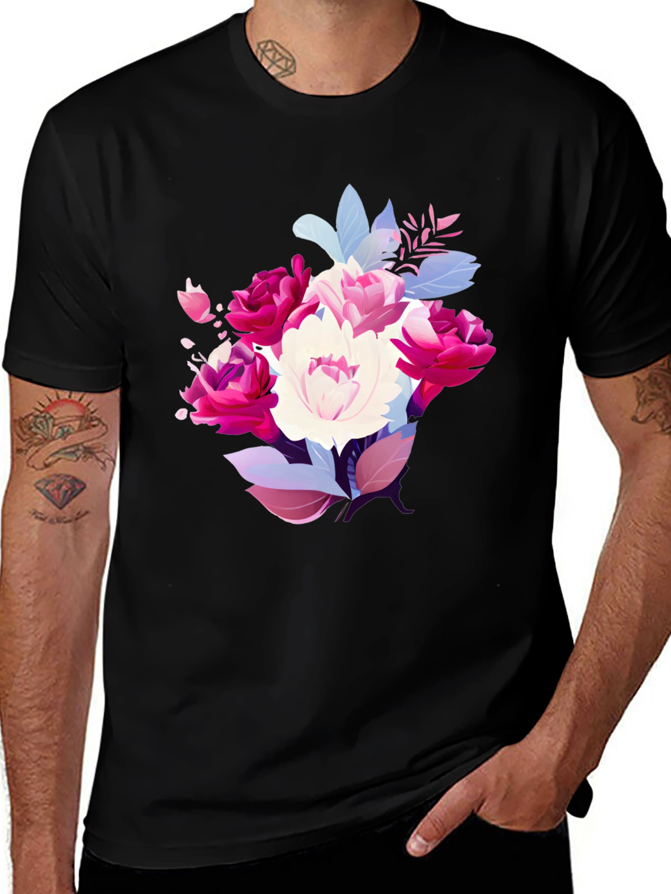 Variant 29 of Floral Bouquet Graphic Tee - Stylish Black T-Shirt