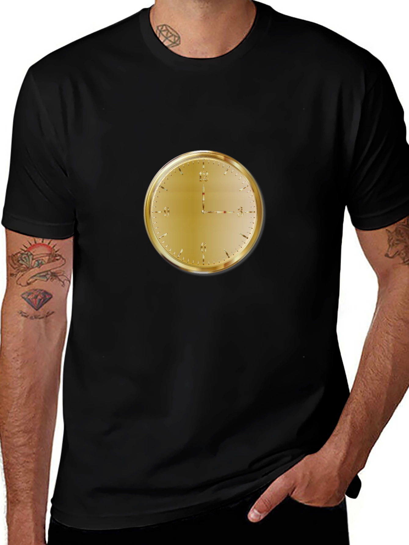 Variant 24 of Gold Clock Print Black T-Shirt