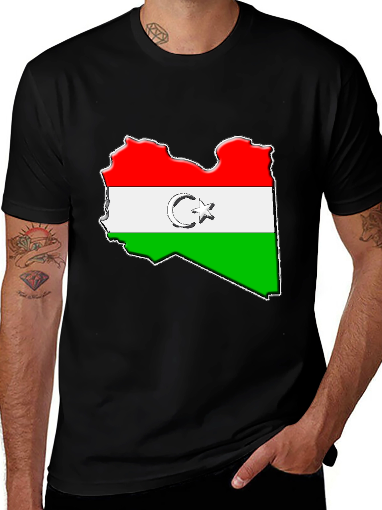 Libya Flag Map Graphic Tee - Black