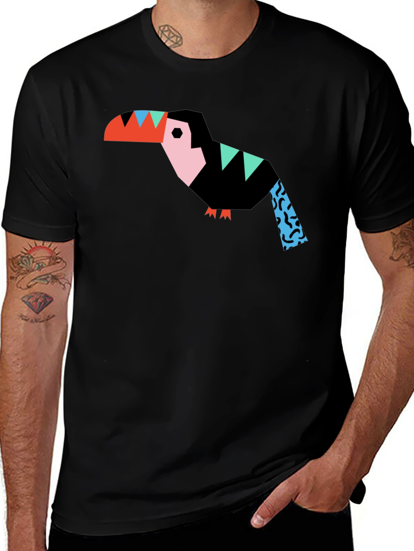 Variant 7 of Geometric Toucan Graphic Black T-Shirt