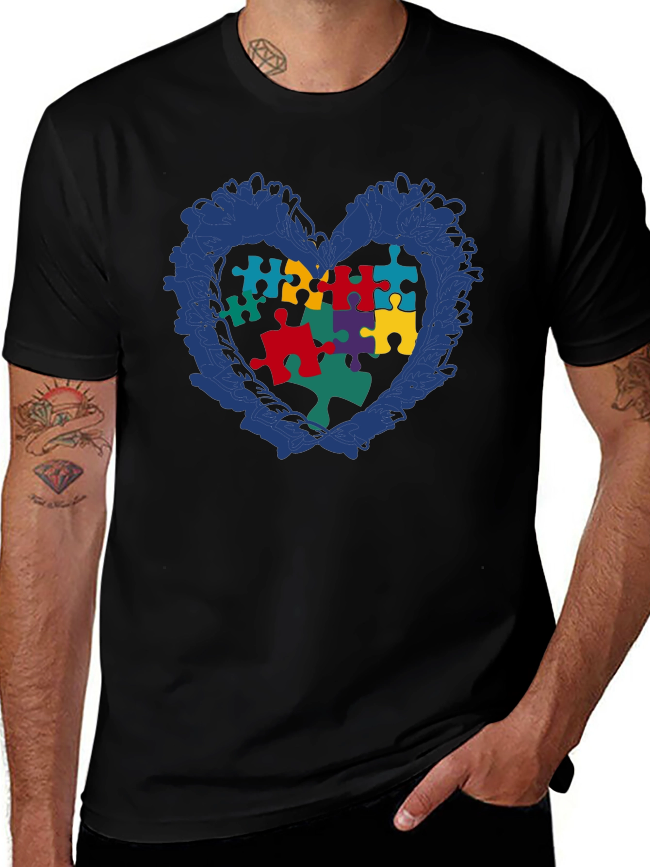 Variant 24 of Autism Awareness Puzzle Heart Graphic T-Shirt