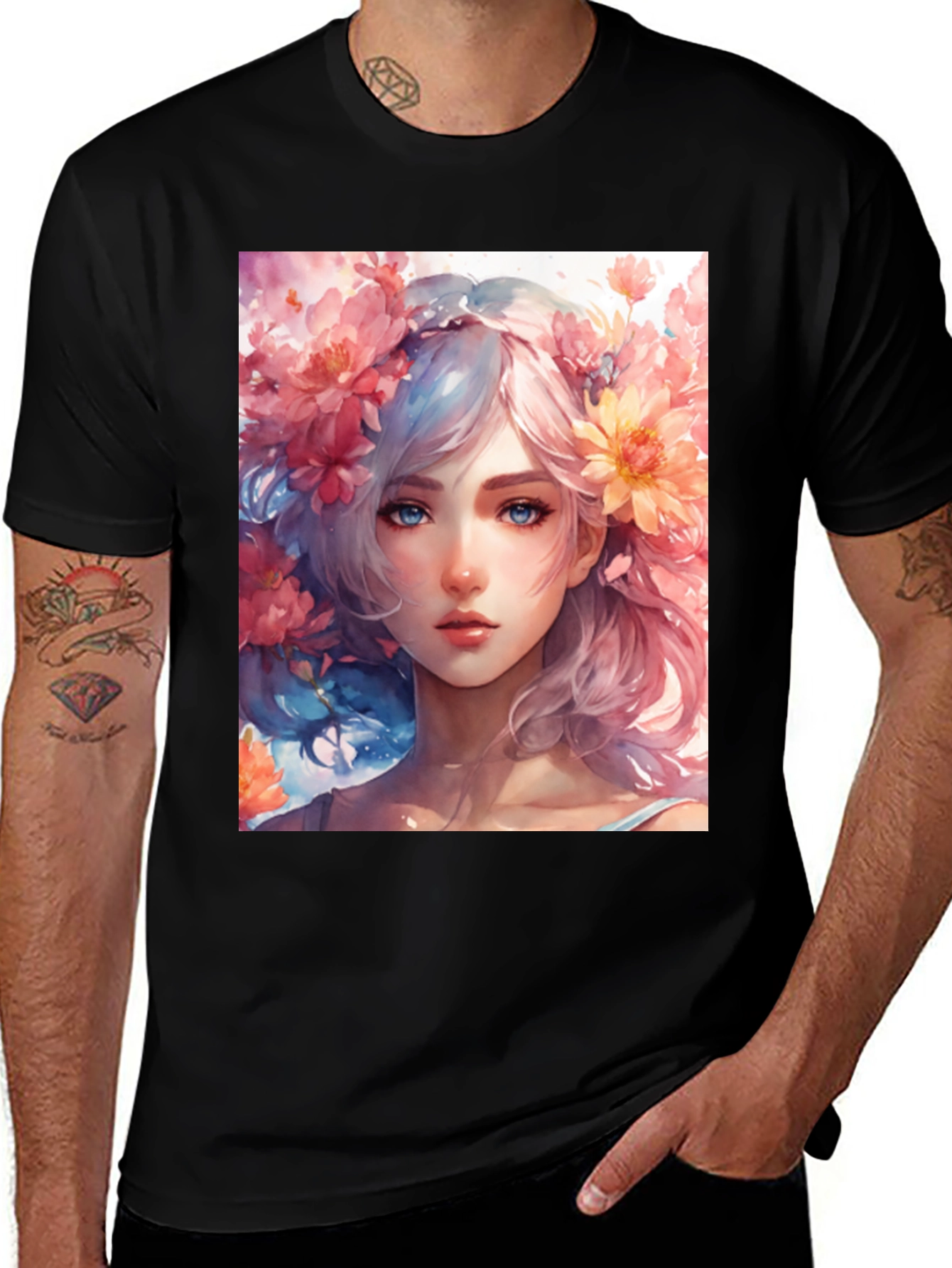 Variant 25 of Floral Girl Graphic Tee - Artistic Style