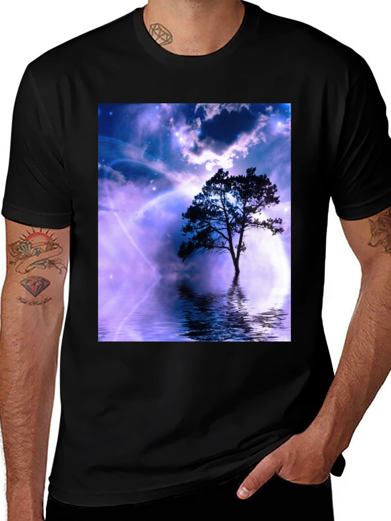 Variant 15 of Mystic Tree Graphic Tee - Black