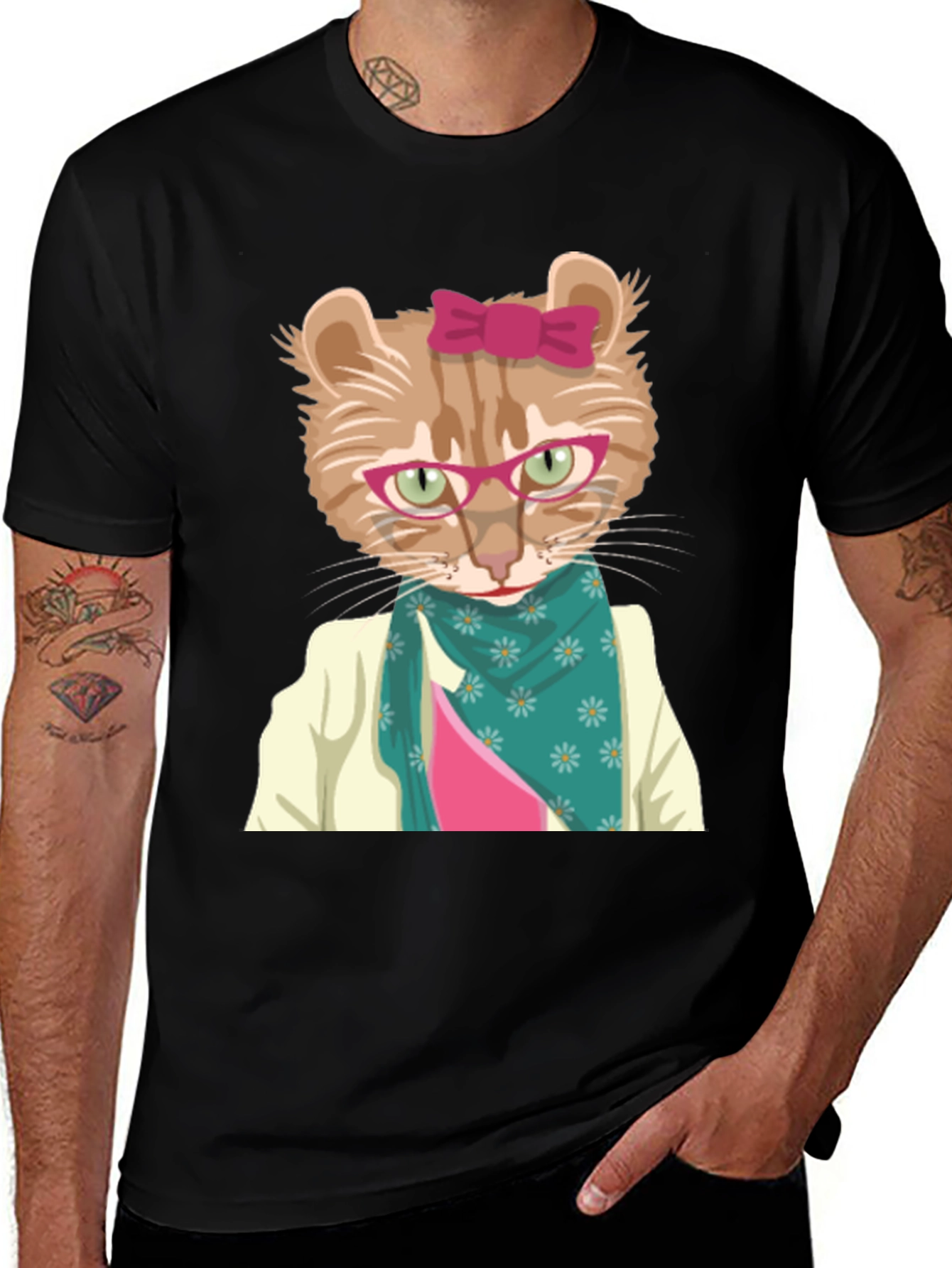 Variant 12 of Funny Cat T-Shirt with Glasses and Scarf