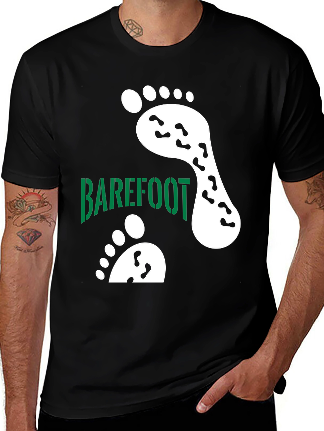 Variant 9 of Barefoot Footprint Tee - Black Cotton Casual Shirt
