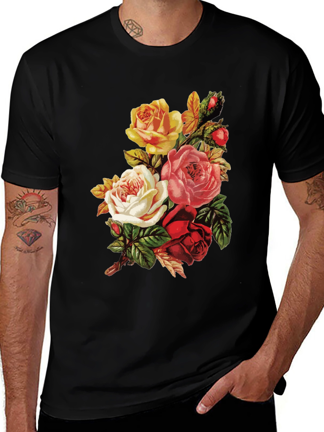 Variant 2 of Floral Roses Graphic Tee - Vintage Style
