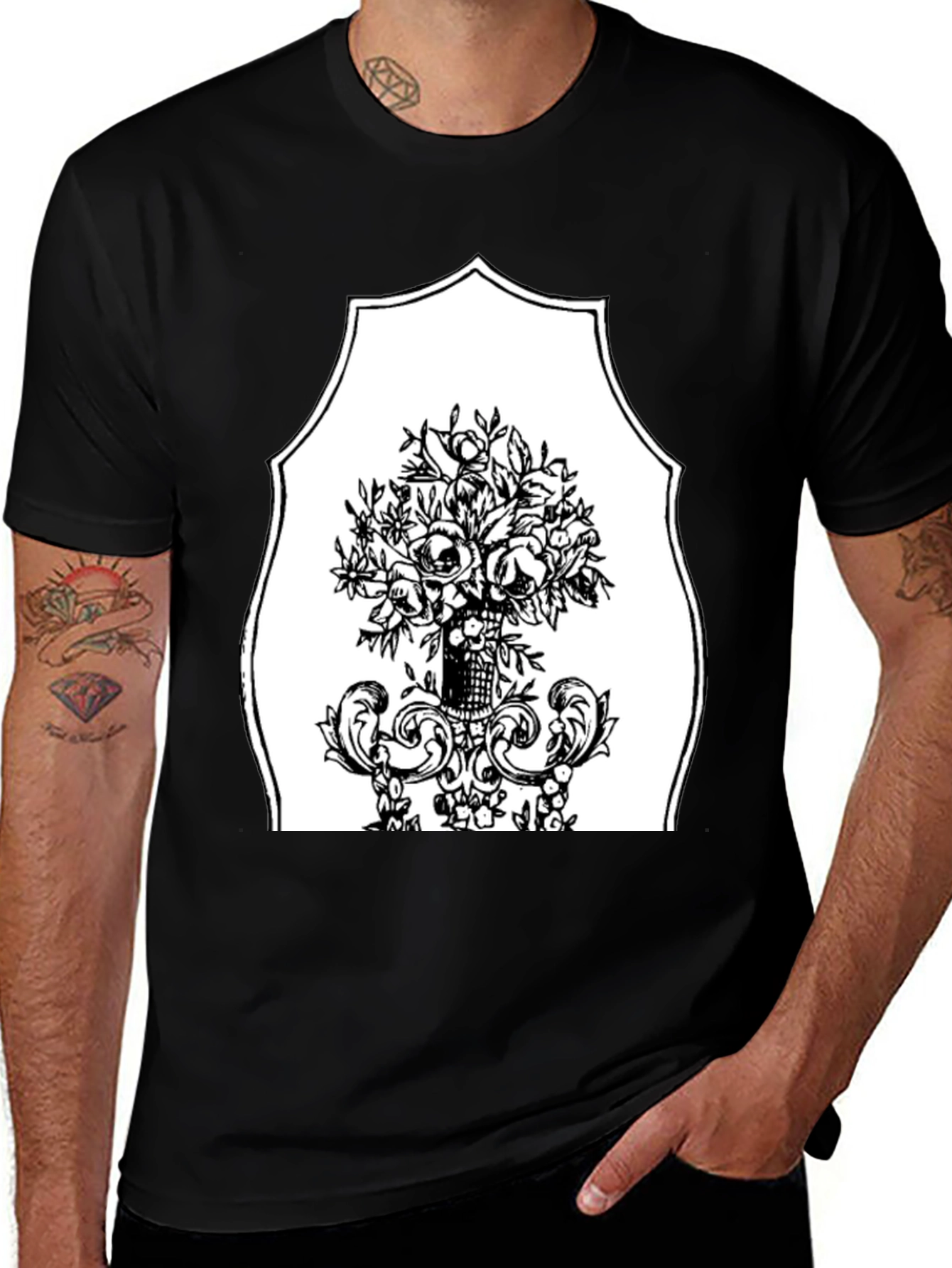 Variant 5 of Black T-Shirt with Floral Bouquet Graphic