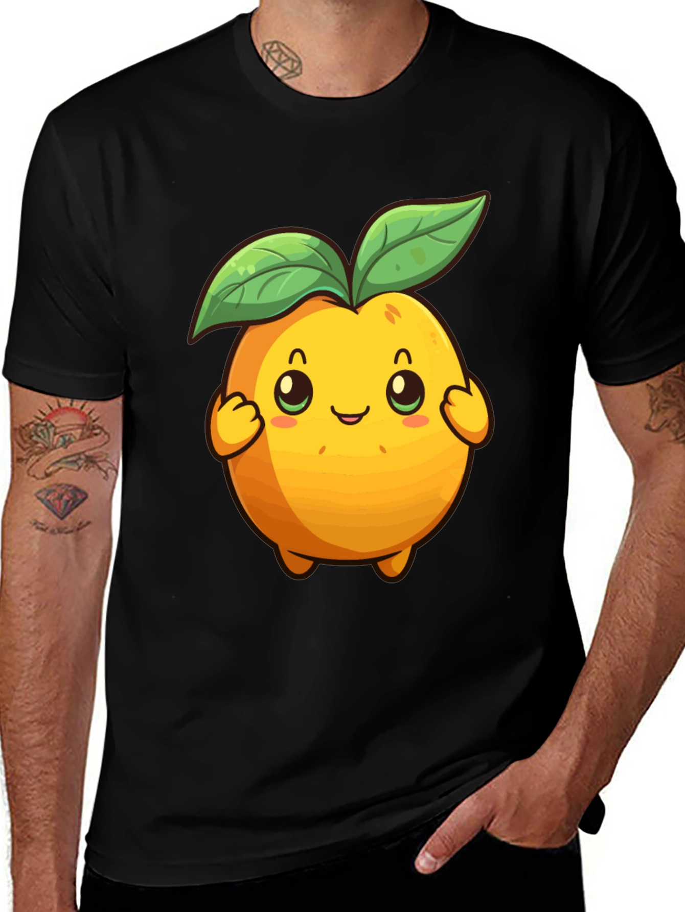 Variant 2 of Cute Cartoon Fruit Graphic Tee - Black
