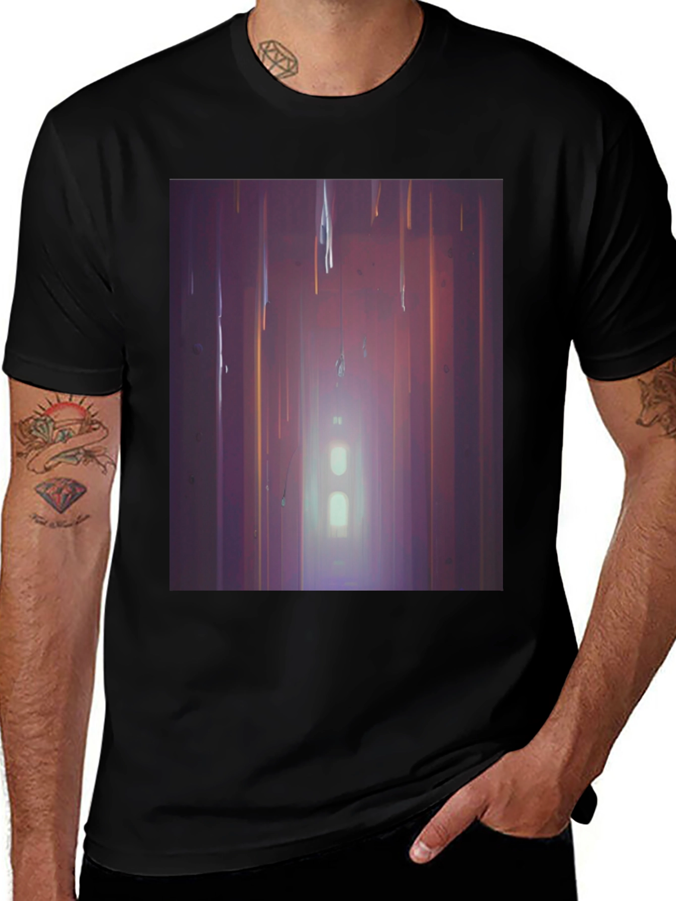 Variant 30 of Abstract Vertical Lines Graphic Tee - Black