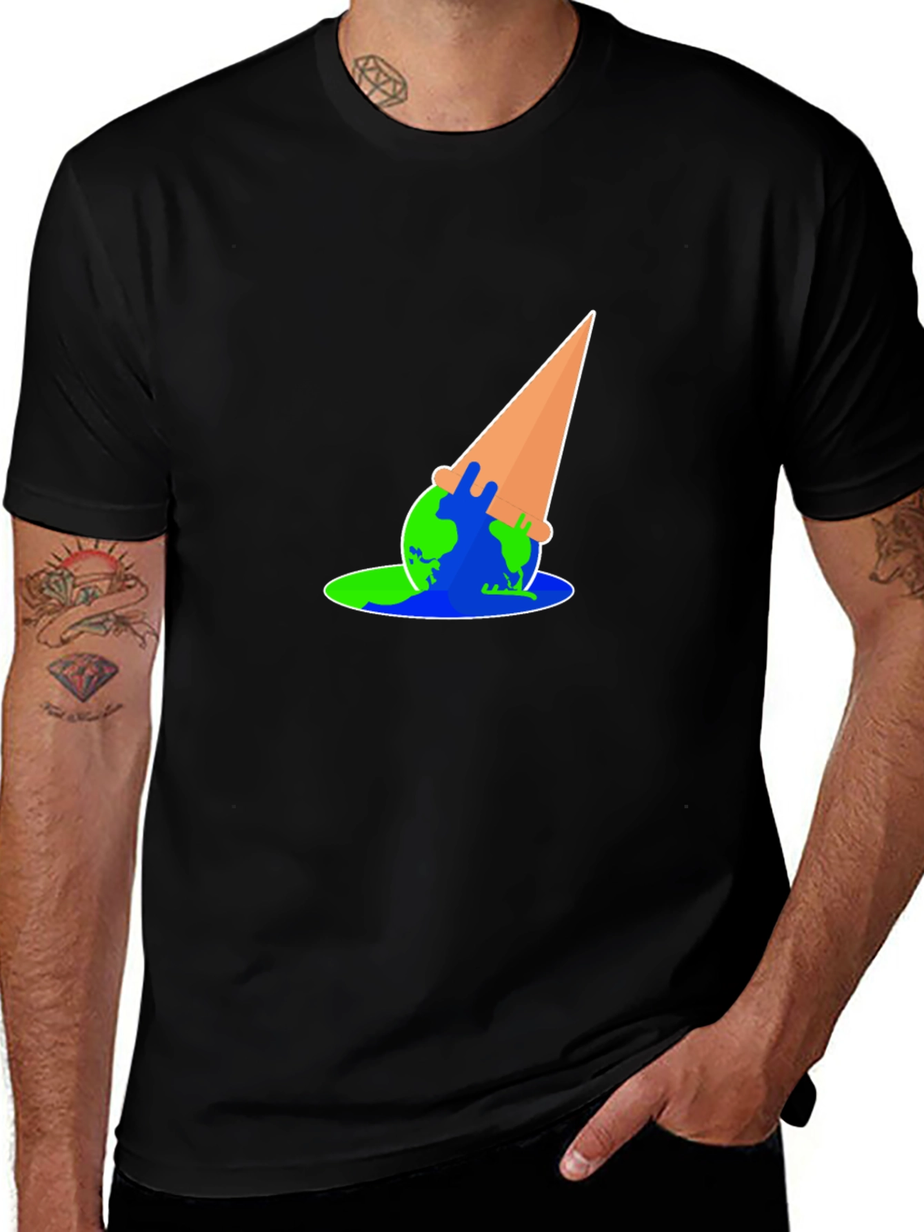 Black Earth Melting Ice Cream Cone Graphic T-Shirt main image