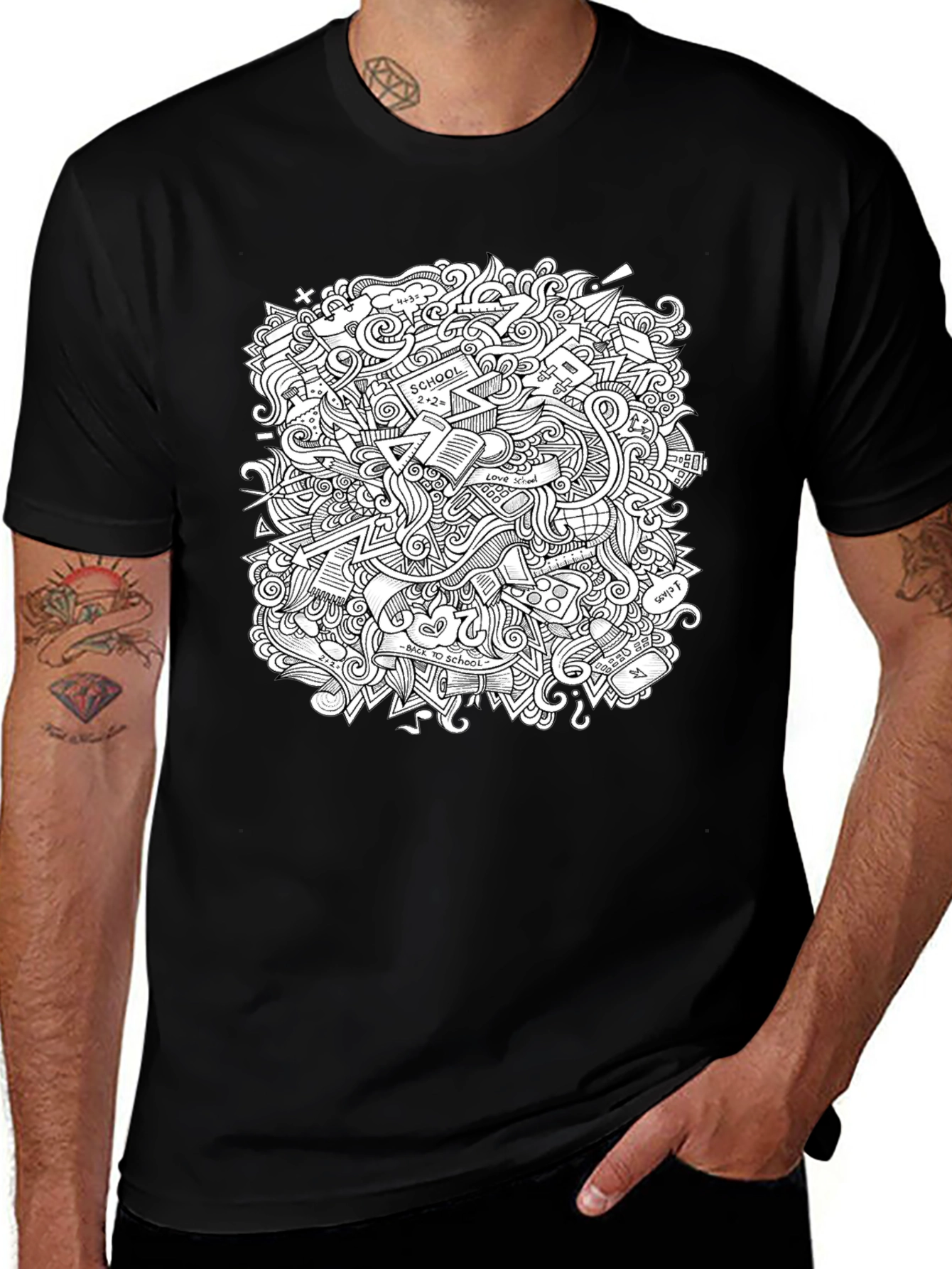 Variant 25 of Doodle Print Graphic Tee - Black Cotton T-Shirt