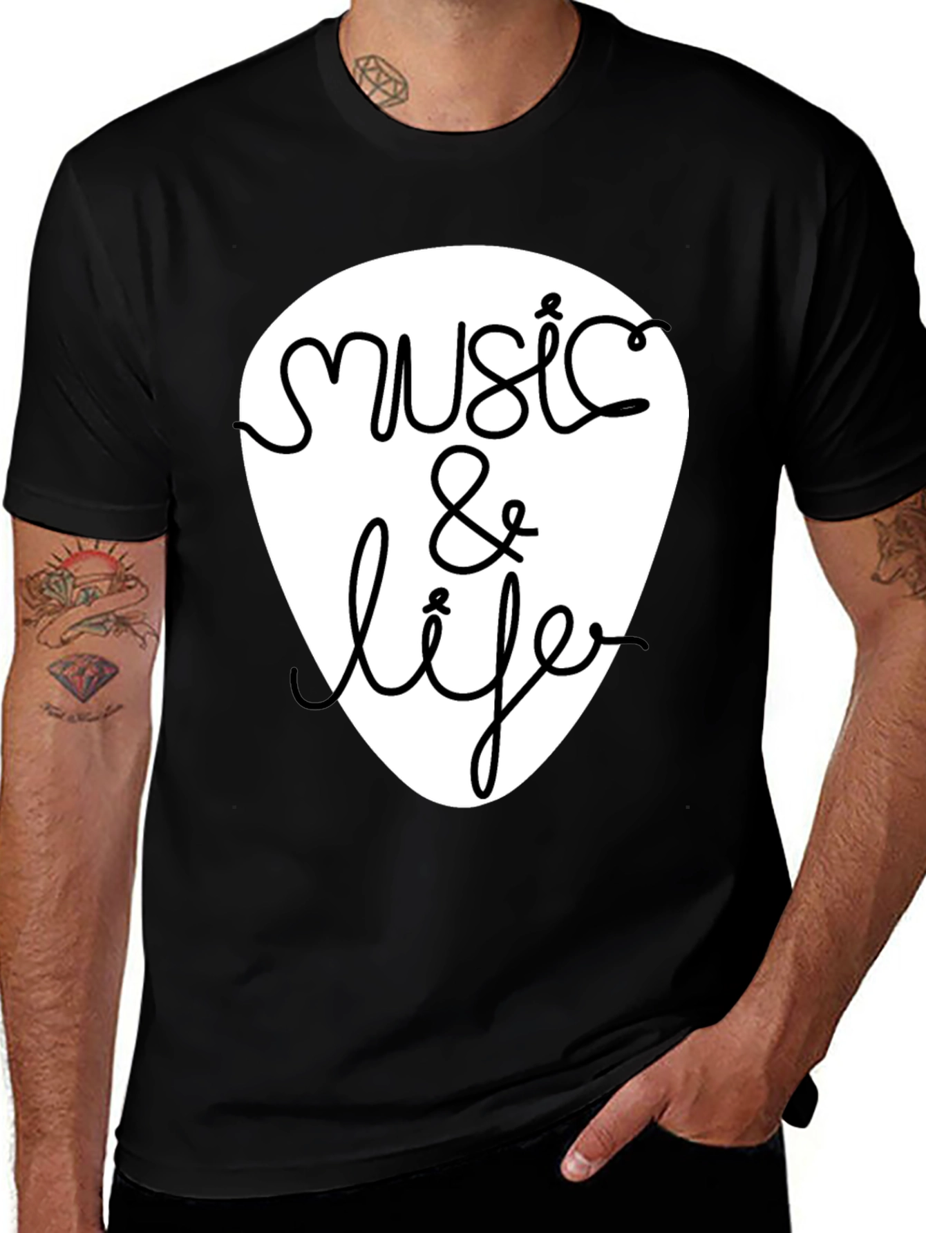 Variant 30 of Music & Life Graphic Tee - Black Cotton T-Shirt