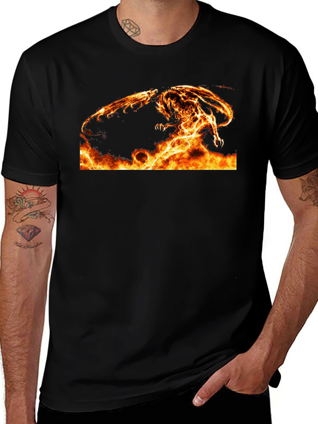 Fiery Dragon Graphic Tee - Black Cotton Comfort