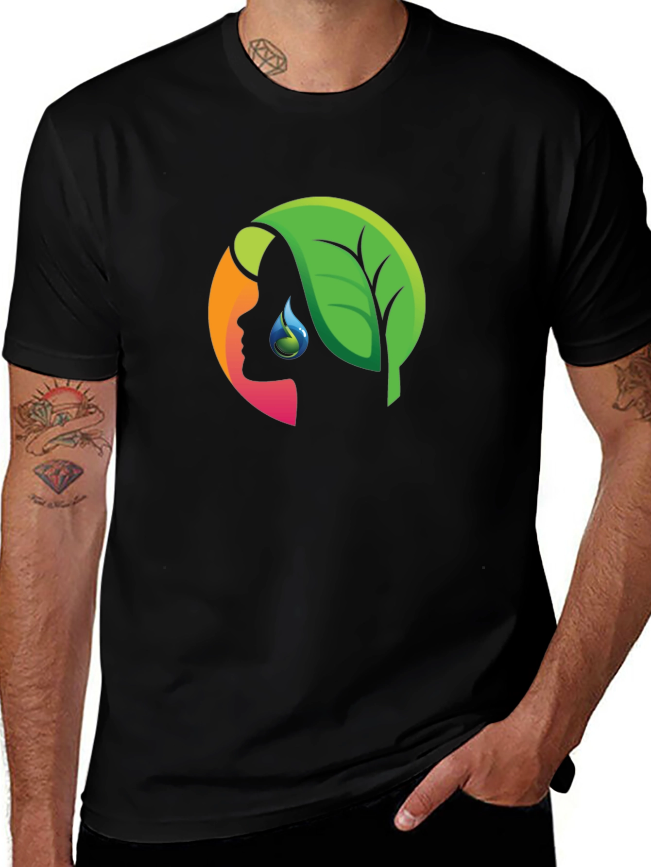 Variant 25 of Eco-Chic Black T-Shirt - Nature Silhouette Design