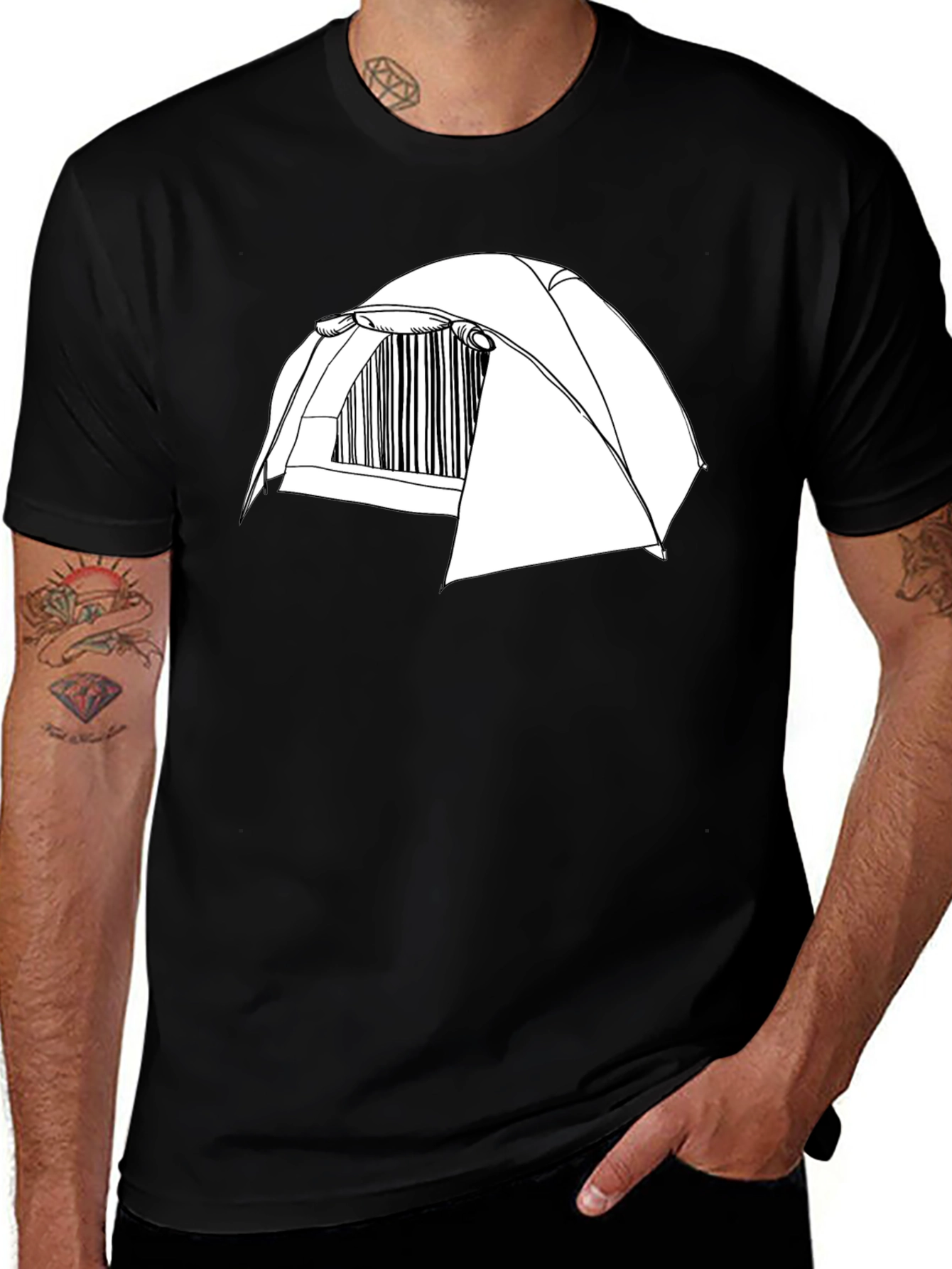 Variant 15 of Camping Tent Graphic Tee - Black Cotton T-Shirt