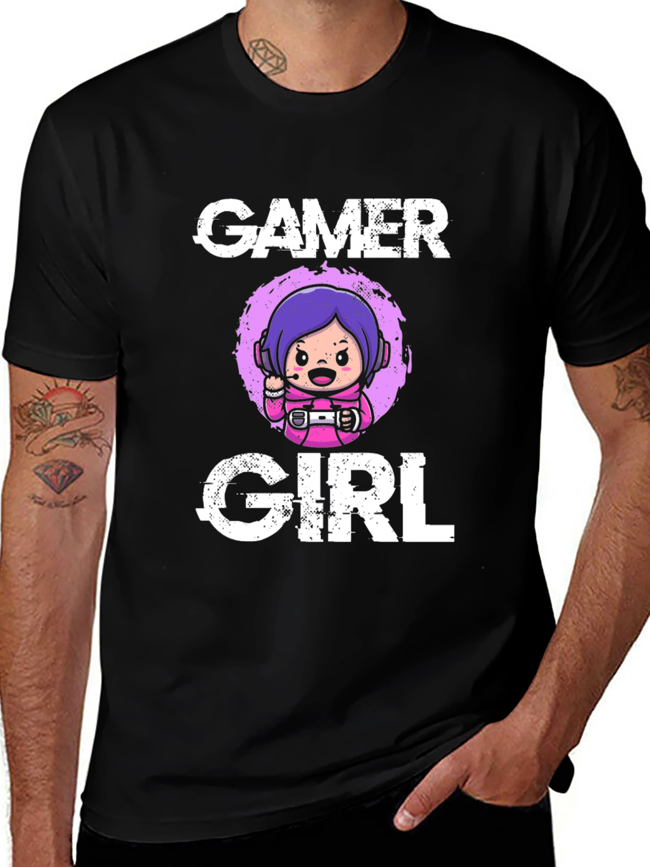 Variant 9 of Gamer Girl Black T-Shirt - Cute Cartoon Design