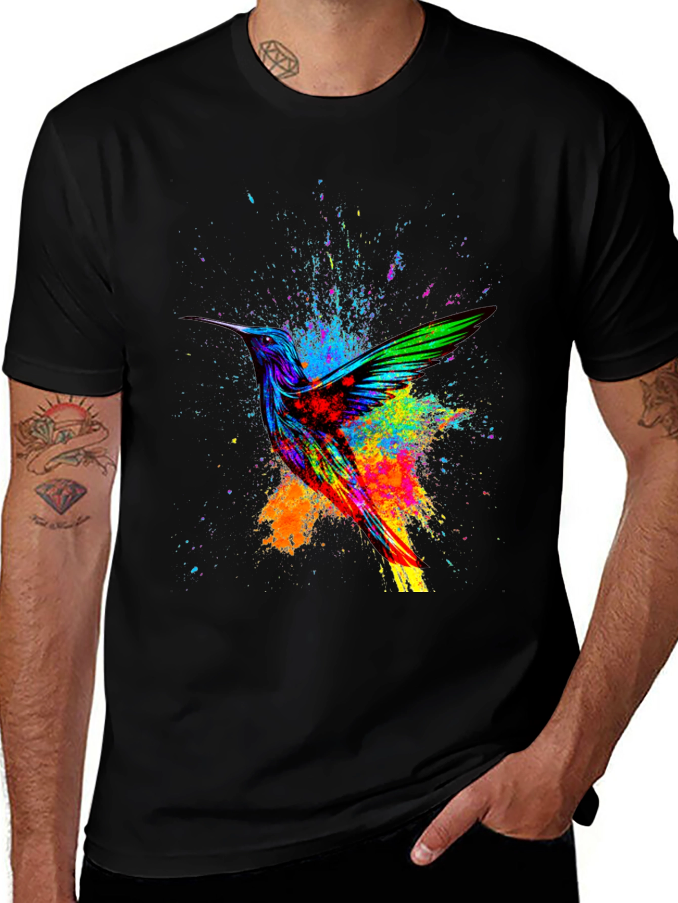 Variant 18 of Hummingbird Splatter Art Graphic Tee - Black