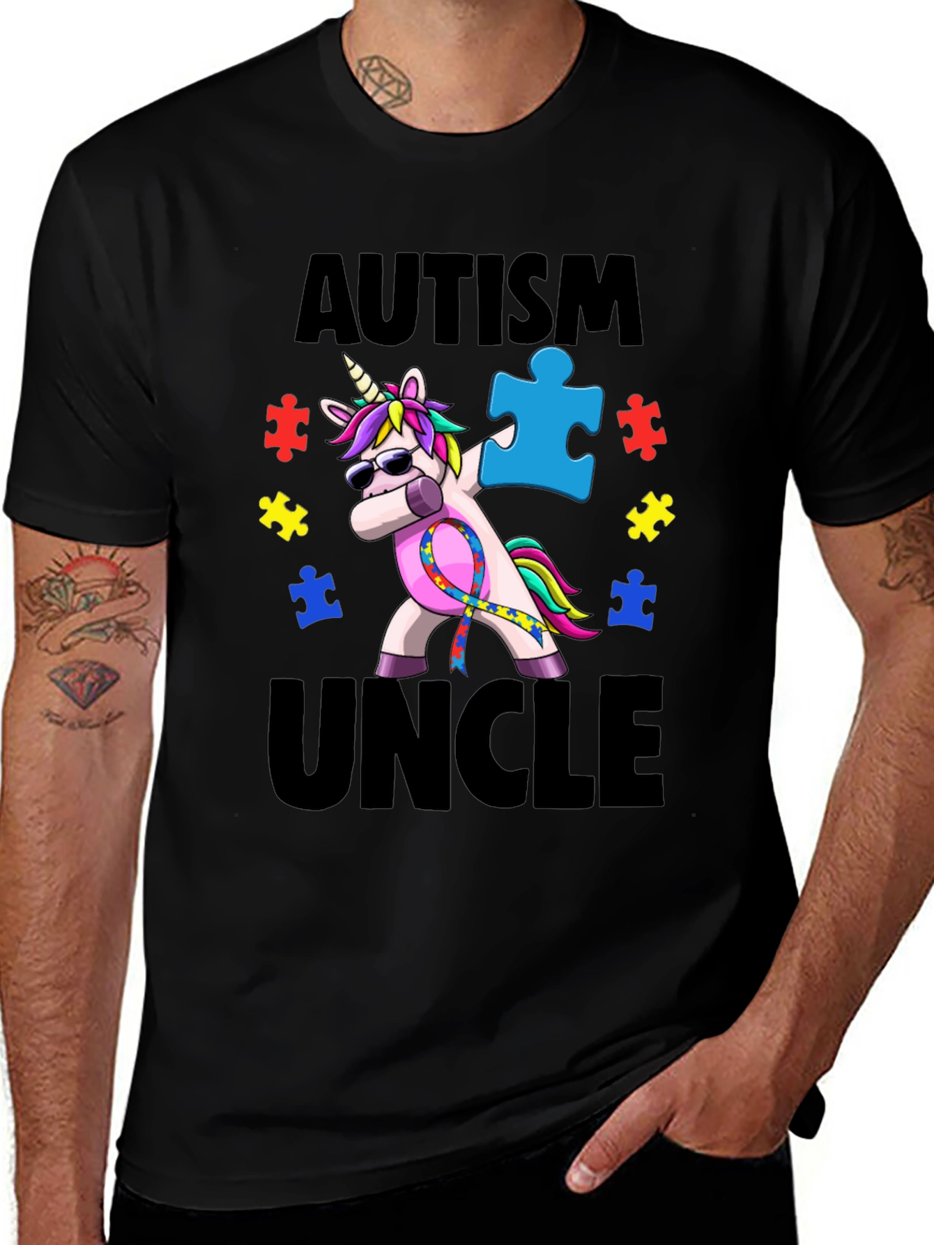 Autism Uncle Unicorn T-Shirt Awareness Puzzle Piece