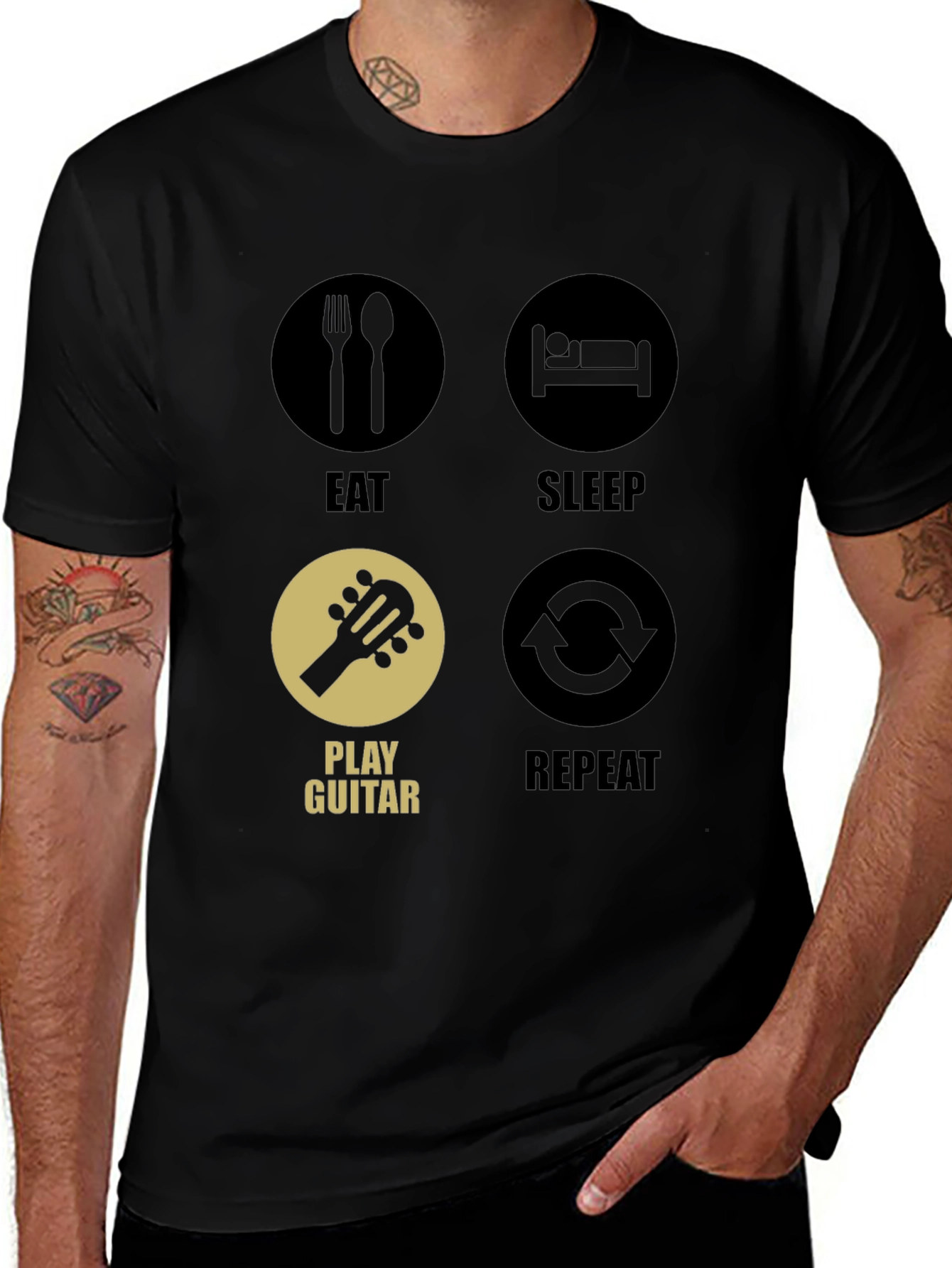 Variant 24 of Eat Sleep Play Guitar Repeat Black Graphic Tee