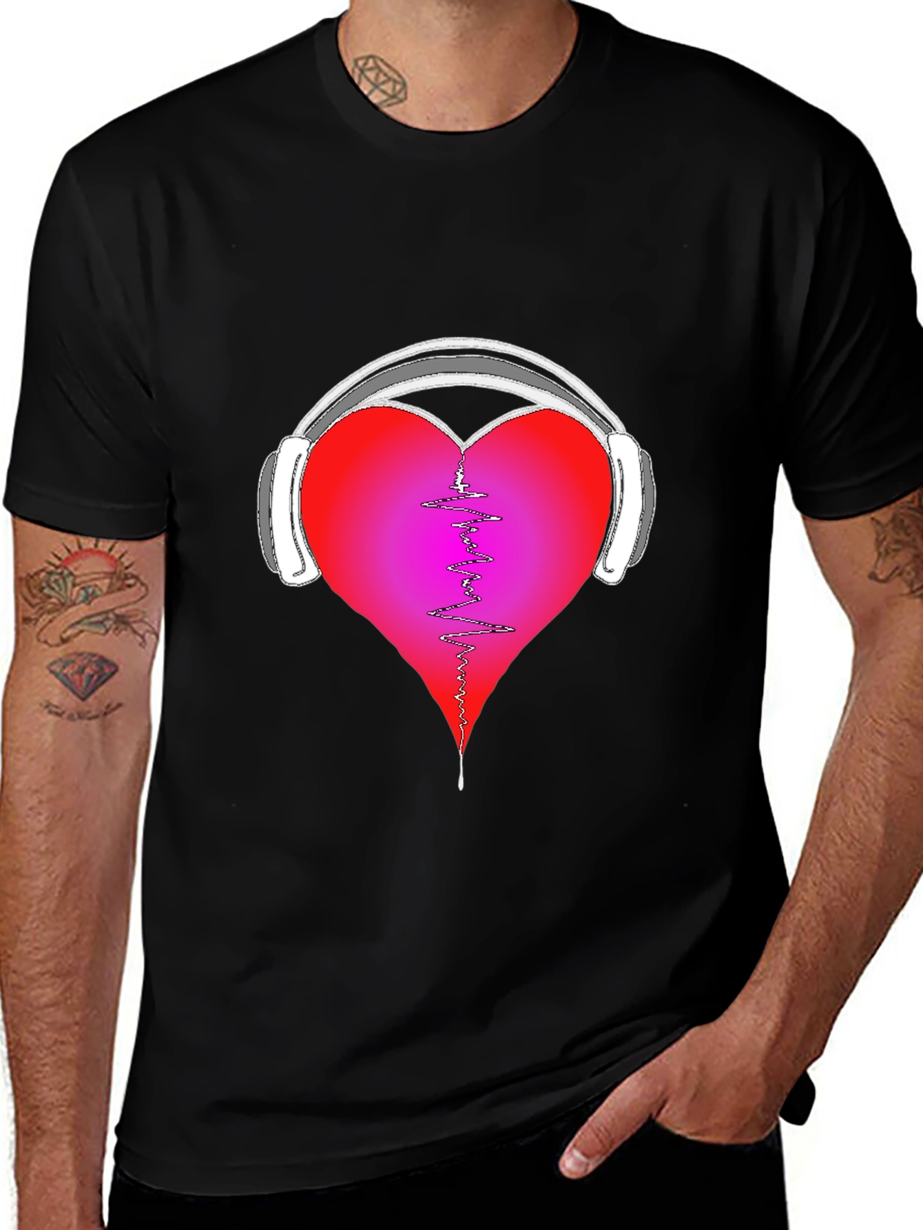 Variant 13 of Heart Headphones Graphic Tee - Music Lover Shirt