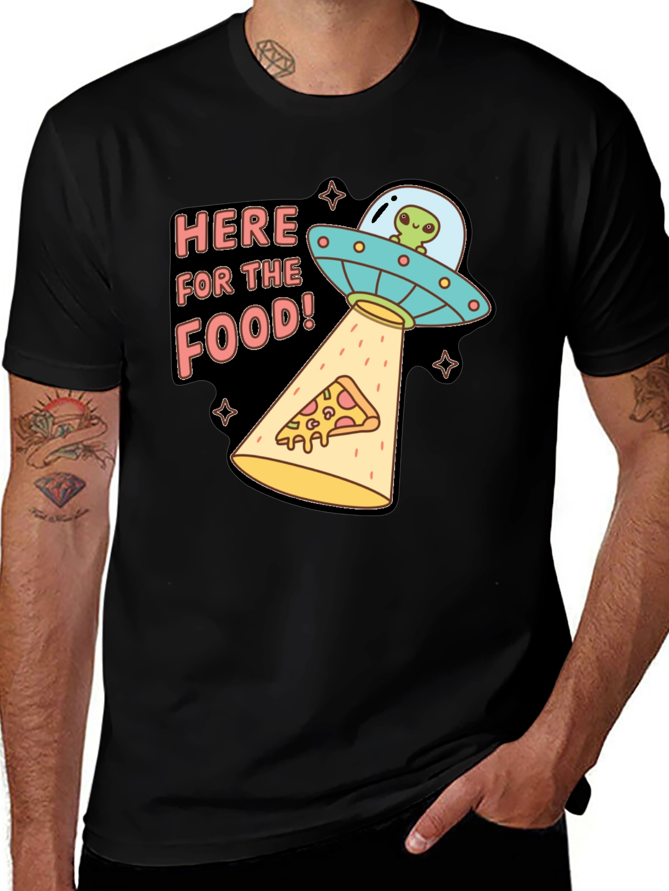 Variant 10 of Here For The Food Pizza UFO T-Shirt