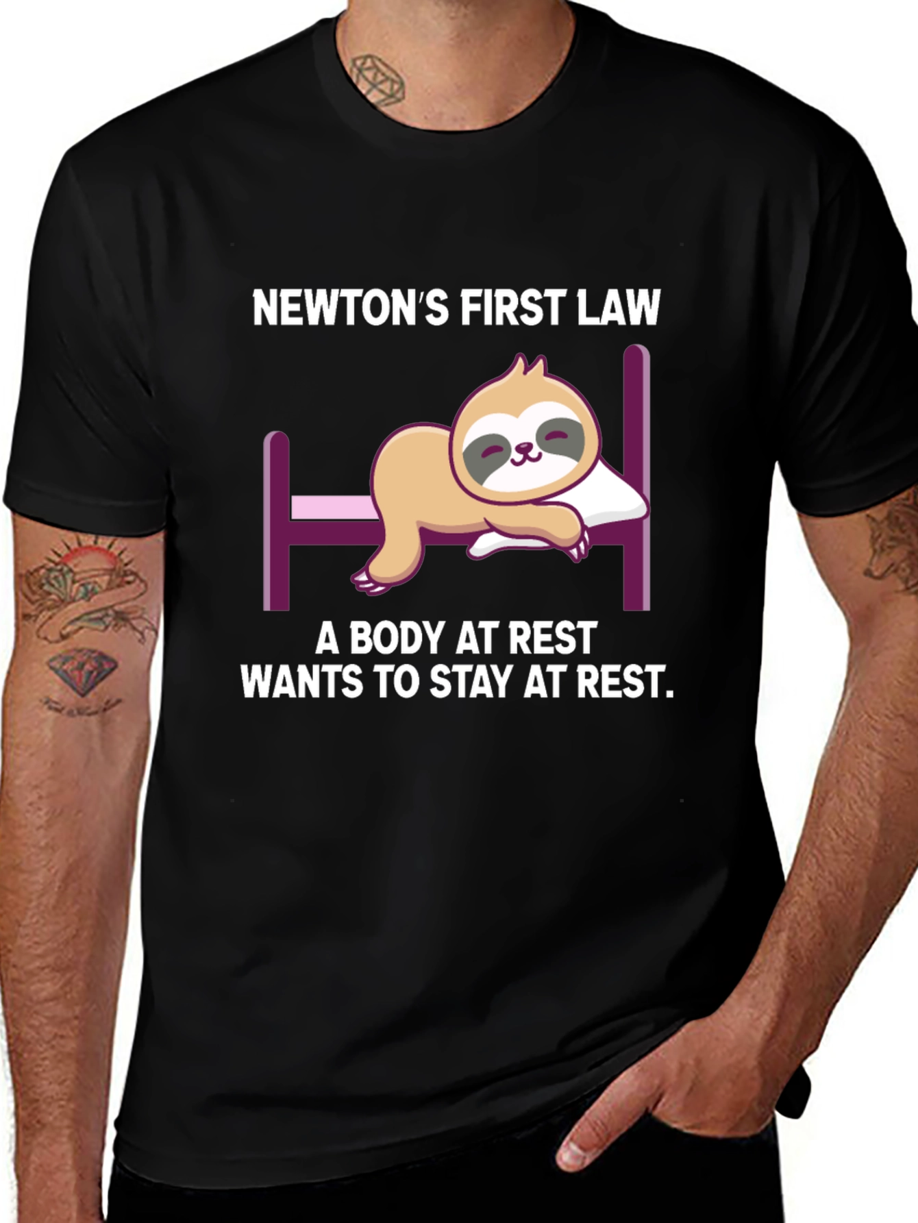 Variant 8 of Newton's First Law Sloth T-Shirt: Restful Physics