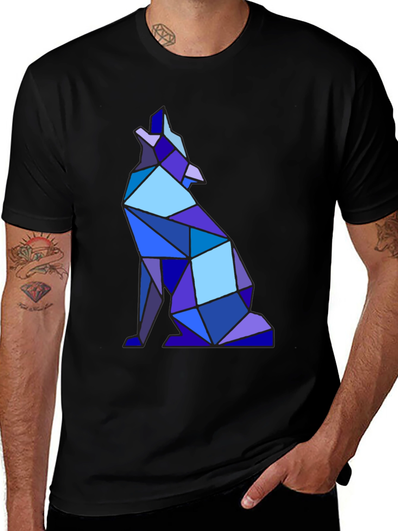 Variant 3 of Geometric Wolf Graphic Tee - Black
