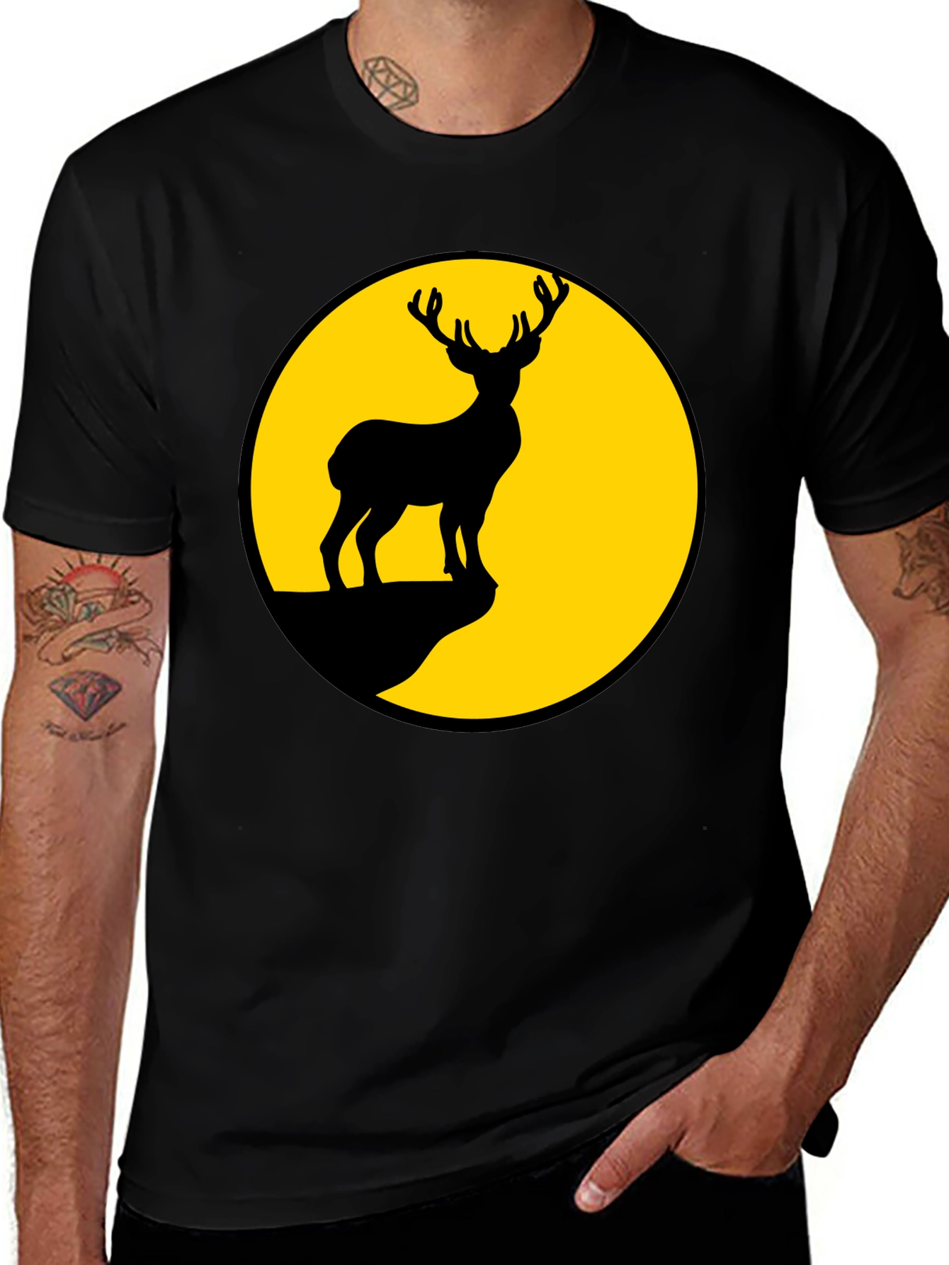 Variant 4 of Deer Silhouette T-Shirt - Black Cotton Blend