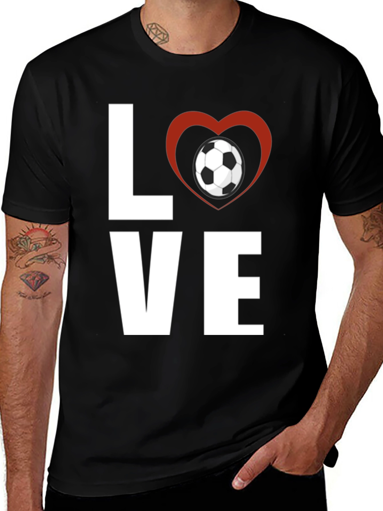 Variant 8 of Love Soccer T-Shirt - Black Cotton Graphic Tee