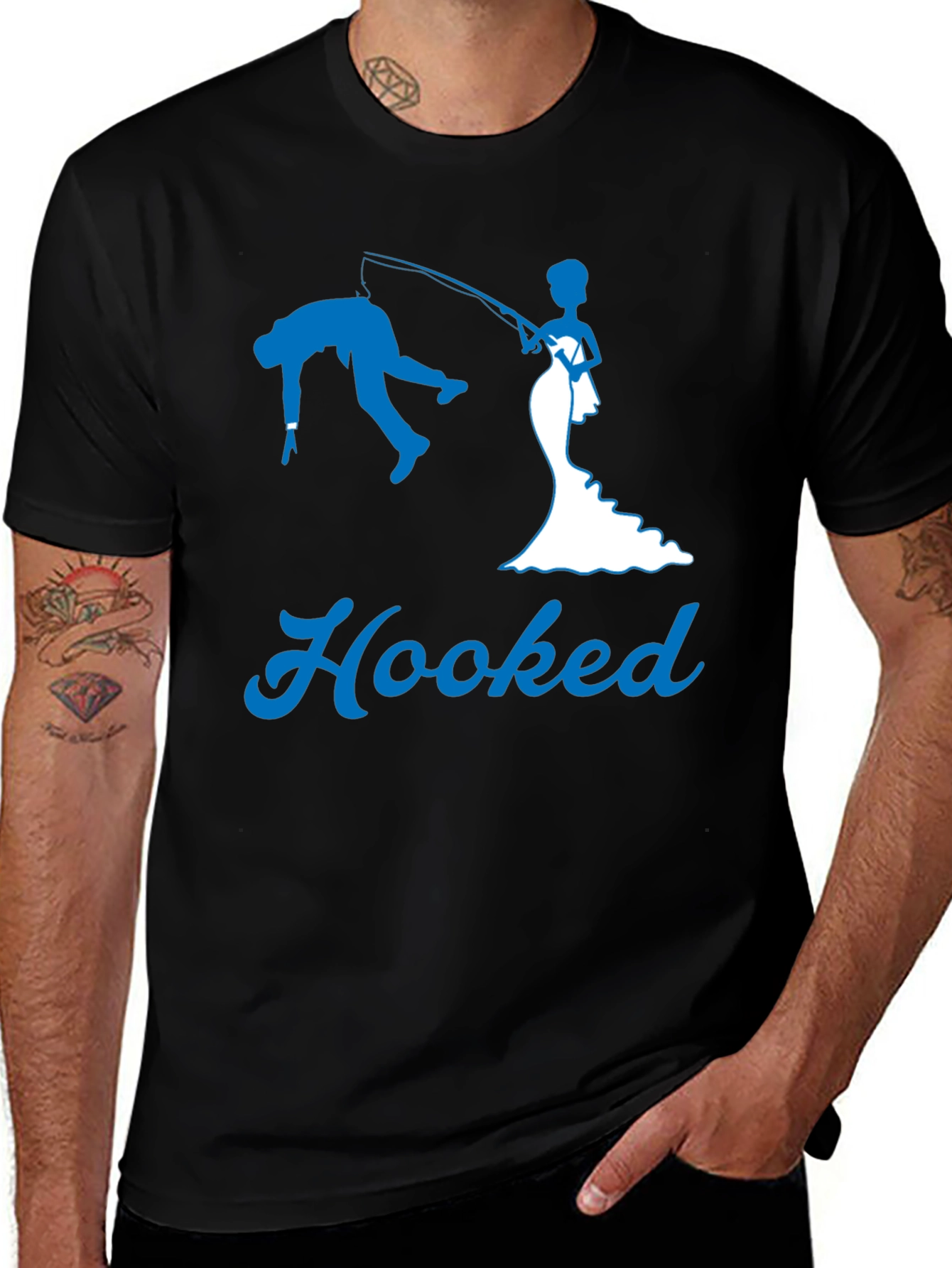 Hooked Wedding T-Shirt: Bride & Groom Fishing