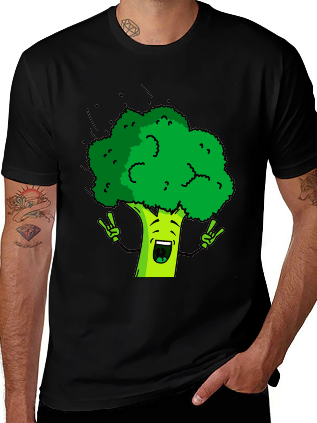 Variant 6 of Funny Broccoli Cartoon Black T-Shirt