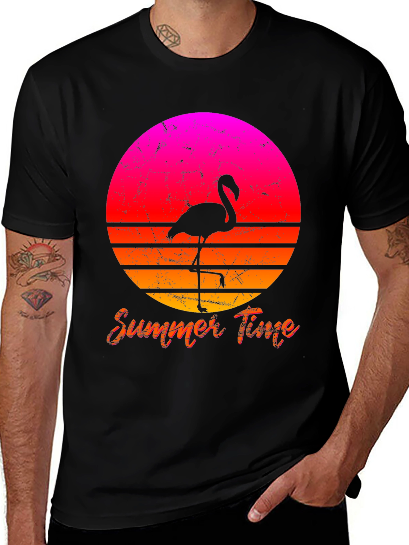 Variant 27 of Summer Flamingo T-Shirt - Retro Sunset Design