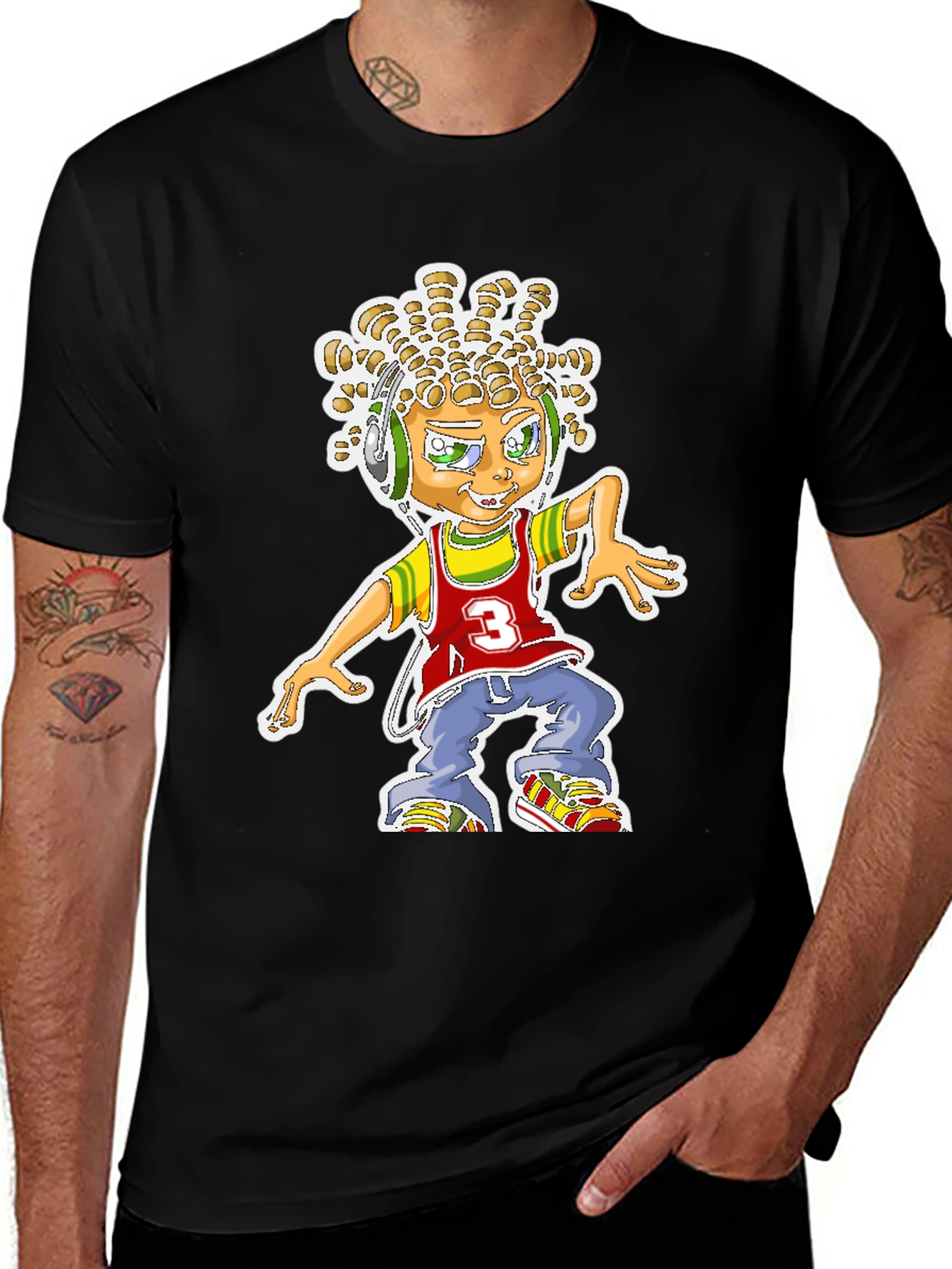 Variant 20 of Cartoon Graphic Print T-Shirt - Black Cotton Blend