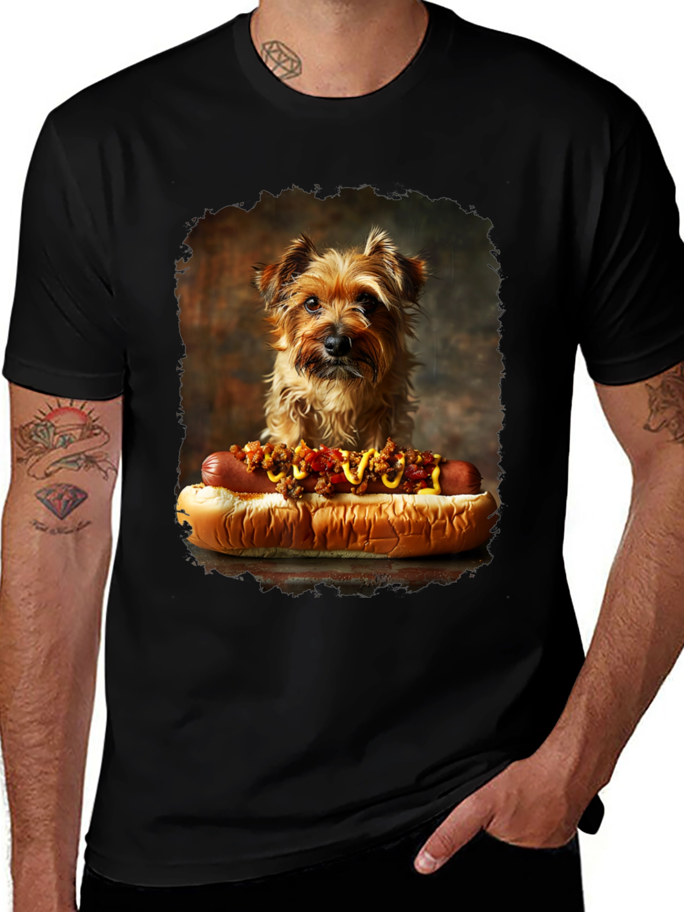 Black Dog & Hotdog Graphic Tee - Novelty T-Shirt main image