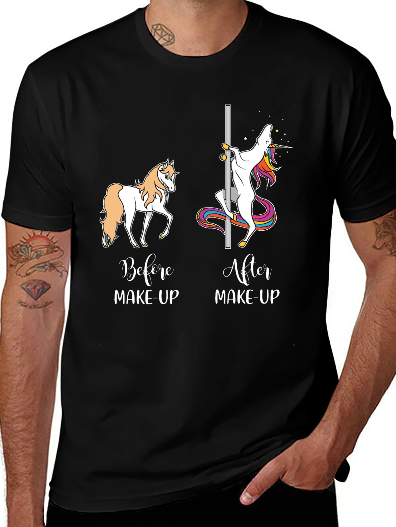 Variant 5 of Unicorn Before & After Makeup Black T-Shirt