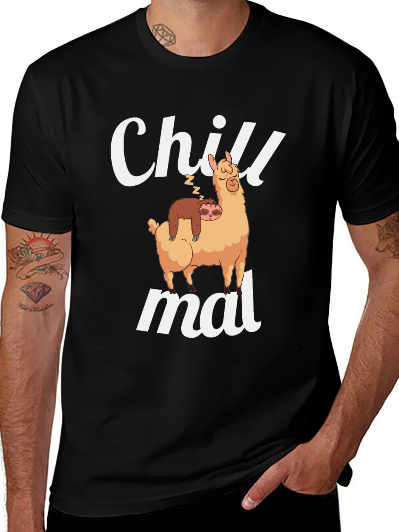 Chill Mal T-Shirt - Llama and Sloth Black Tee