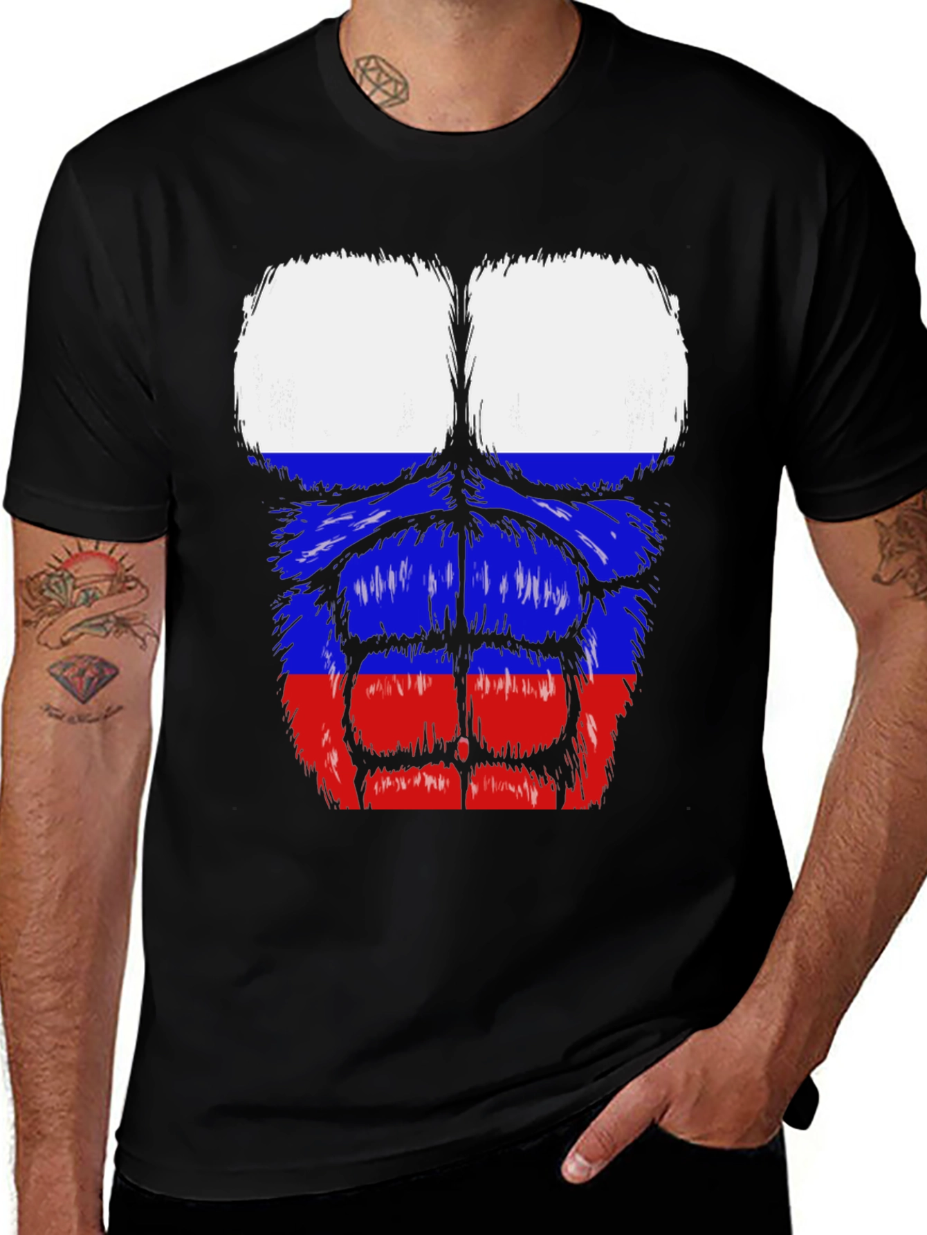 Variant 4 of Russian Flag Muscle Tee - Black