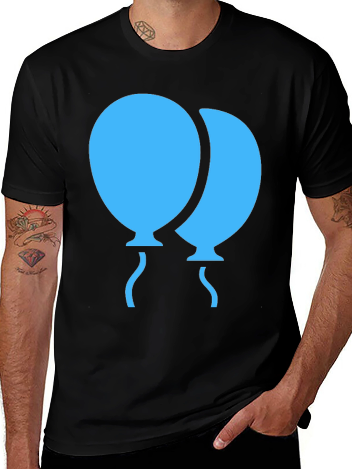 Variant 11 of Balloon Graphic Tee - Black Cotton Blend Casual Shirt