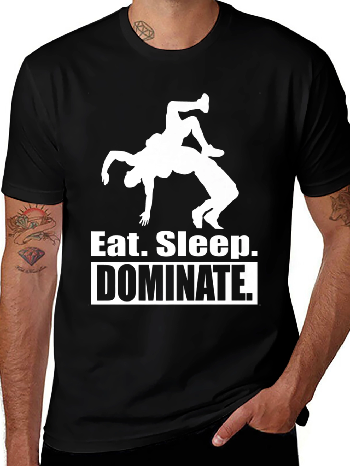 Black Eat Sleep Dominate T-Shirt Black Wrestling Tee main image