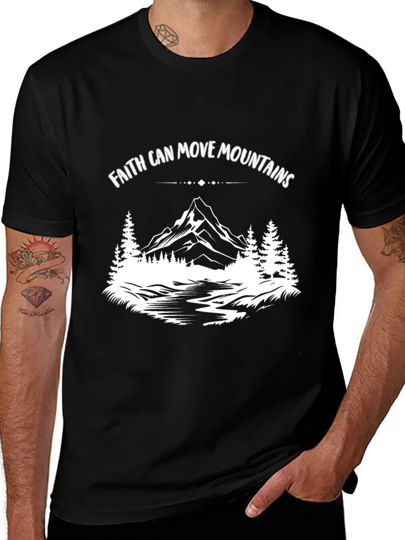 Variant 13 of Faith Can Move Mountains Black Graphic T-Shirt