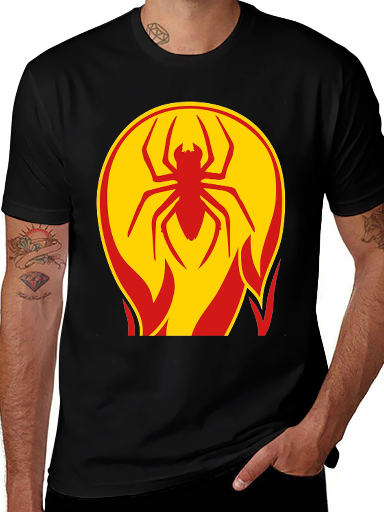 Fiery Spider Graphic Tee - Bold Black T-Shirt