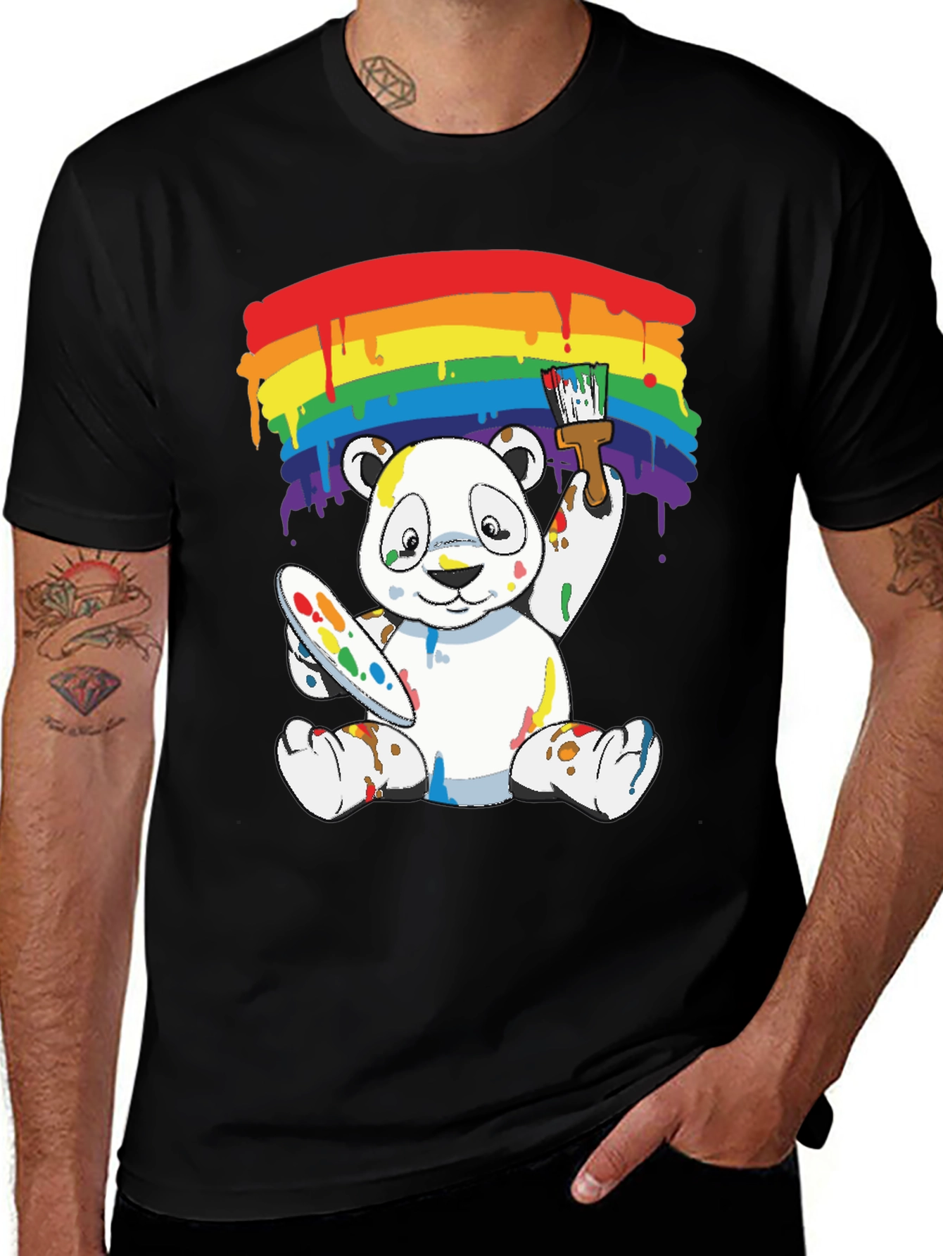 Variant 18 of Rainbow Panda Painter Graphic Tee