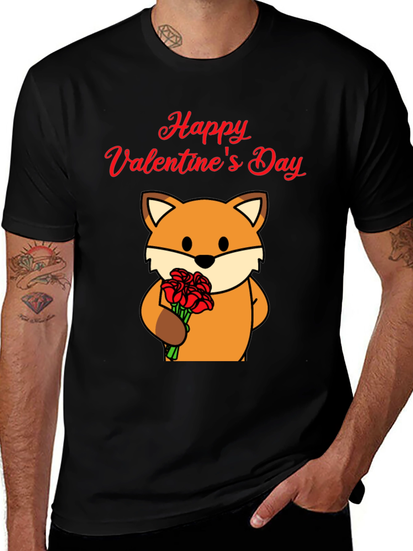Black Happy Valentine's Day Fox Graphic Tee main image