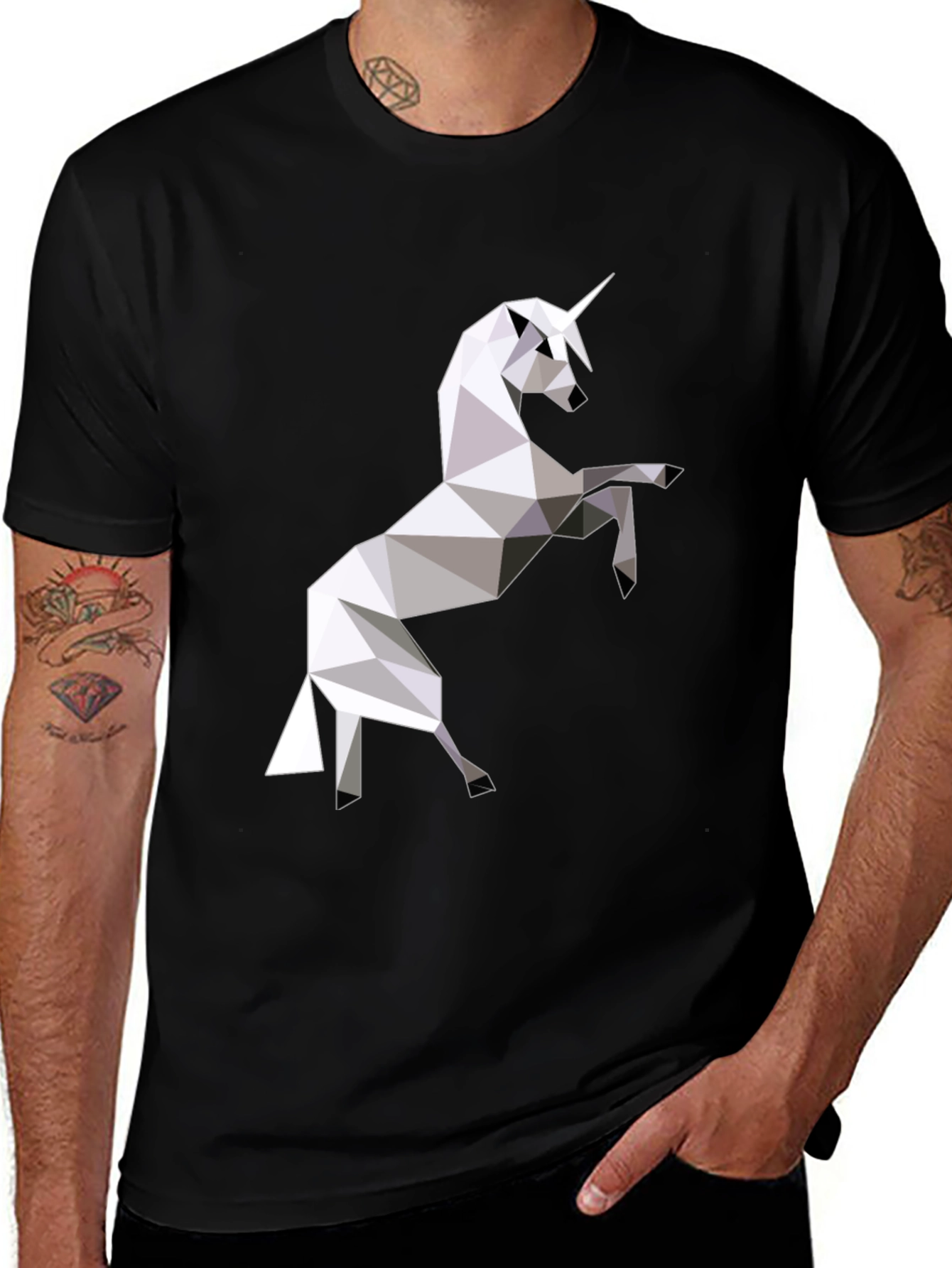 Variant 11 of Geometric Unicorn Graphic Tee - Stylish Men's Black T-Shirt
