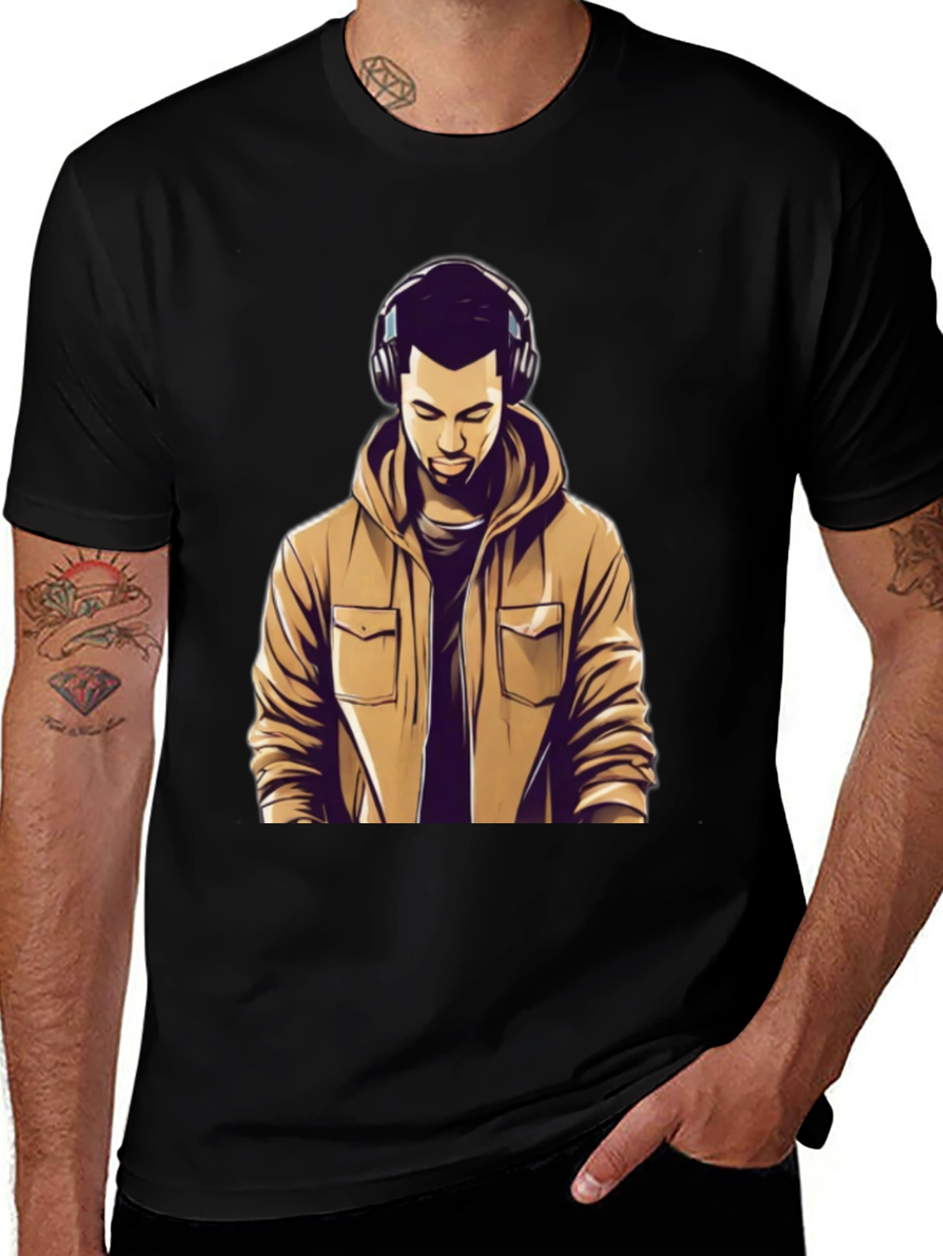 Variant 7 of Urban Vibe Tee: Man with Headphones Graphic T-Shirt