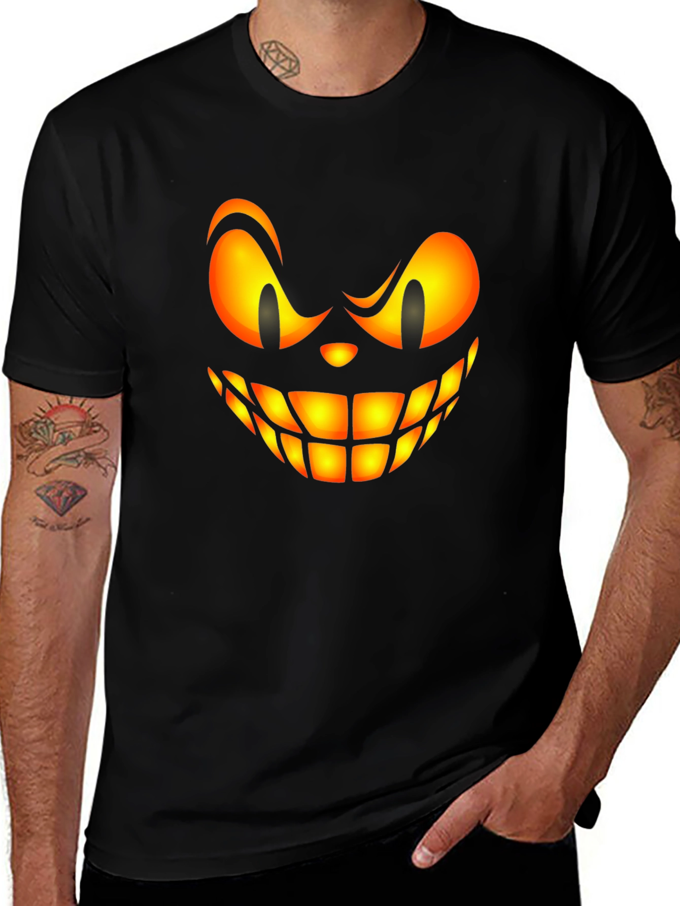 Scary Halloween Face Graphic Tee - Black T-Shirt